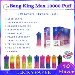 Original bang king max flow 10000puffs Disposable cigarette Vape Device 650mah rechargeable battery 20ml Mesh Coil Air-adjustable 0% 2% 3% 5% nic