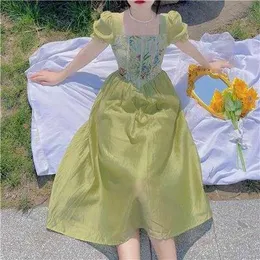 Francuski kwadratowy kołnierz kwiecisty sukienka 2023 Summer Kobiet Patchwork Trendy Princess Elegancka imprezowa sukienka wieczorowa M-4xl