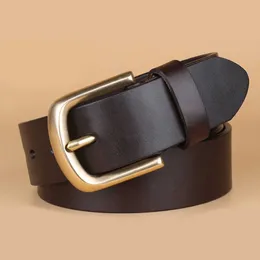 Alta qualità 100% cintura di mucca solida fibbia in rame cinturino in metallo jeans vintage da uomo G230529