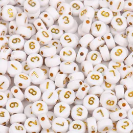 200pcs Mixed Digital Letter Acrylic Beads White Gold Color Round Flat Number Bead for Jewelry Making Diy Charm Bracelet Necklace