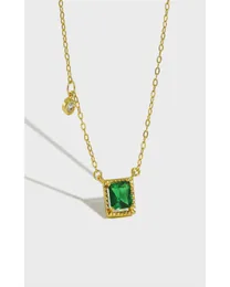 Charm Chain Necklace Emerald Green Zircon Fine Jewelry 100 Real 925 Sterling Silver Pendant Necklaces for Women YMN089296Q1020147