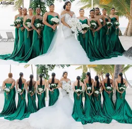 Nigeria South African Girls Silk Satin Long Mermaid Bridesmaid Dresses For Wedding Dark Green Sexy Backless Sweetheart Maid Of Honor Gowns Girls Formal Wear CL2330