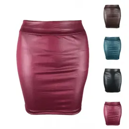 Skirts Women's PU leather shorts solid color high waisted ultra-thin buttocks pencil retro body skirt sexy club dress P230529