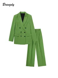 Pants Spring Women's Suit Pants Suits Set Woman 2 Pieces Green Blazer Trouser Suits Chic Double Breasted Wide Leg Women's Trousers Set