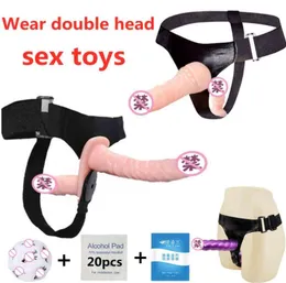 Dildo Double Penis Ended Strapon Ultra Elastic Harness Belt Strap On Adult Sex Toys for Woman Couples shop bdsm4806093