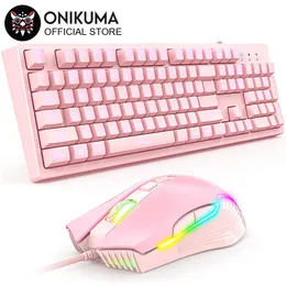 Combos ONIKUMA G25, набор игровой клавиатуры и мыши, проводная розовая мышь CW905, 6400 точек на дюйм, мышь K9, гарнитура с милыми кошачьими ушками для ПК, ноутбука