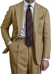 Abiti da uomo Khaki Motivo a spina di pesce Completi da uomo Set da 2 pezzi Blazer Pantaloni Giacca Pantaloni Abiti da sposa maschili Abiti da indossare personalizzati