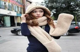 Wholewinter thick cashmere scarves hats gloves one double couple warm hooded scarves SCARVES17567090431981312