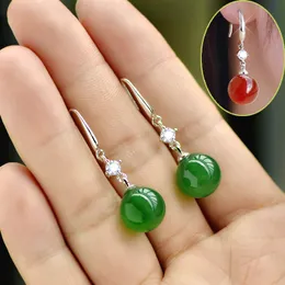 925 Sliver Emerald Jade Jewelry Orecchini Natural Green Agate Calcedonio Gemstone Drop Granato Diamante per le donne
