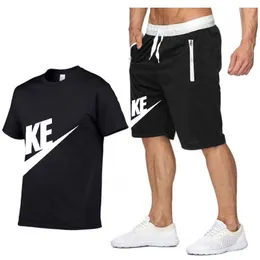 2-stycken Set T-shirt Shorts Summer Brand Jogging Suit Letter Outfits Solid Color Sportswear