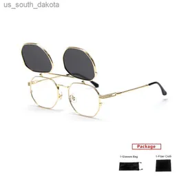 Sunglasses mimiyou Polarized Polygon Flips Up Sunglasses Women Vintage Punk Sunglasses Men Sun Glasses Women Brand UV400 Eyeglasses Shades L230523