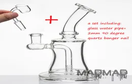 Glass smoking bong banger hanger set including 2mm 90 degree quartz banger dab rig of high borosilicate glass 9654350689