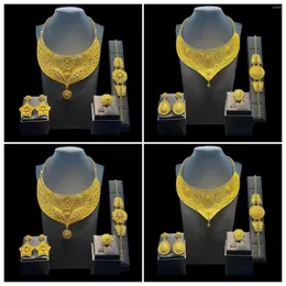 Necklace Earrings Set Retro Glod Color Bride Jewelry Women Wedding Dress Bracelet Ring Iadian Party Jewelery