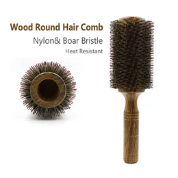 Hair Brushes Professional 65mm Wood Round Hairbrush Roll Hairdresser Combs Boar Bristle Curly Hair Brush Straightening Brush For Hairdresser 230529