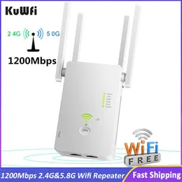 Roteadores kuwfi 1200Mbps WiFi Repetidor de banda dupla sem fio 2.4g / 5g WiFi Extender AP Router Wi -Fi Amplificador de WiFi com antenas 4pcs