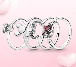 925 Sterling Silver Rings shining mouse ring jewelry rose ring red fit couple wedding Heart Original Fit Pandora ring Jewelry Maki7527281