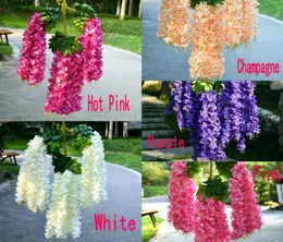 Yapay Çiçekler 110 cm Şifreli Beyaz Bahçe Düğün Wisteria Dekorasyon Vine Kapalı Açık Ülke Partisi Balo Bir Lot 12 PI1542282