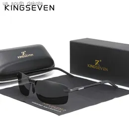 Solglasögon Kingseven New Upgrade Fashion Men's Aluminium Solglasögon Polariserade Rimless Simple Design Driving Sun Glasses Brand Men UV400 L230523