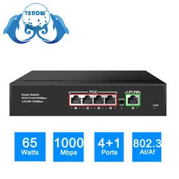Kontroll Terow Poe Switch Full Gigabit 5 Ports1000Mbps Network LAN RJ45 HUB SMART Ethernet Switcher 65W för IP -kamera/trådlös AP/WiFi