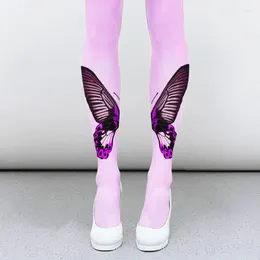 Damen-Sockenstrumpfhose mit süßem Schmetterlingsdruck, Harajuku-Lolita-Glatt- und Heat-Tech-Super-Stretch-Strumpfhose-Leggings für Mädchen