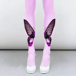 Calze da donna Collant con simpatica stampa a farfalla Harajuku Lolita Smooth And Heat Tech Leggings collant super elasticizzati per ragazze amore