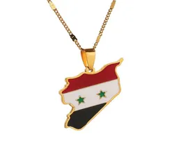 Stainless Steel Trendy Syria Map Flag Pendant Necklaces Syrians Map Chain Jewelry6557694