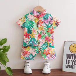 Clothing Sets Summer Kids Boys Infant Clothes Fashion Short Sleeve Shirt Set Cotton Children Costume Holiday Outfits Beach Print Tops Tee