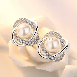 Stud UpScale 925 Silver Needle örhängen Zircon Pearl Twist Luxury Studörhängen för kvinnor Brincos Pendientes Bijoux J230529