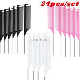 Hair Brushes 24Pcs Fashion Black Fine-tooth Comb Metal Pin Anti-static Hair Style Rat Tail Comb 220x28x4mm Hair Styling Beauty Tools 230529