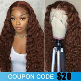 Chocolate Brown Loose Wave Human Hair Wigs Deep Lace Frontal Wig 13x4 Ocean Curly Perruque Cheveux Humain For Women
