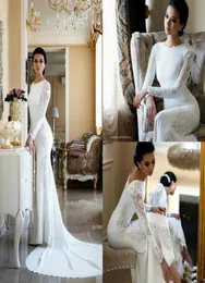 2020 Vintage Mermaid Wedding Dresses Lace Applique Beaded Berta Sweep Train Boho Wedding Dress Bridal Gowns Plus Size Sleeves abit7990382