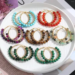 Hoop Earrings Natural Stone For Women Stainless Steel Vintage Ethnic Beads Chakra Yoga Reiki Dangle Earring Jewelry Accessories