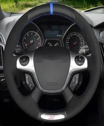Car Steering Wheel Cover Handstitched Soft Black Genuine Leather Suede For Ford Focus 3 ST 2012 2013 20148066793