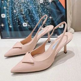 Prado European and American Style Baotou Best quality Slim High Heels Summer Sandals New Leather Metal Buckle Womens Shoes Luxury Designer Versatile Tempera