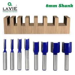 Lavie 1pc 8mm Shank 스트레이트 비트 텅스텐 카바이드 더블 플루트 라우터 비트 목재 목공 도구 C08002 용 밀링 커터