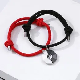 Charm Bracelets 2PCS/Set Fashion Couple For Women Men Yin Yang Magnetic Matching Friendships Rope Bracelet Valentine's Day