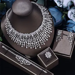 Zestawy biżuterii ślubnej na Bliskim Wschodzie Dubai na ślub luksusowe sześcienne cyrkonia kryształy Naszyjki Bransoletka Pierścień 4PC/zestaw akcesoriów imprezowych CL2335