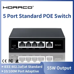 Kontroll Horaco 5 Port Poe Switch 10/100Mbps Smart Standard Switcher 30W VLAN med IEEE802.3AF/AT For IP Camera NVR Security Surveillance