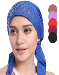 Muslim Inner Hijab Cap Women039s Headwear Underscarf Islamic Head Wrap Hat Bonnet Rhinestone Headscarf Hair Loss Chemo Cancer H4517257