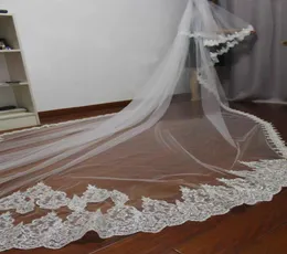 4 Meters Full Edge with Lace Two Layers Sequins Beautiful Long Wedding Veil Velos De Novia Bridal Veil1206106