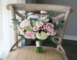 Nouveau Blush Rose Mariée Tenant Broche Bouquet 2020 Rose Pas Cher Soie Décoration De Mariage Artificielle Demoiselle D'honneur Bouquet De Demoiselle D'honneur Mari1683180