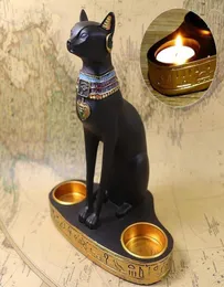Egyptian Cat Candlestick Resin Figurine Statue Decoration Vintage Goddess Bastet Home Office Garden Gift Y2001043941806