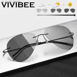 Sunglasses VIVIBEE Polarized Photochromic Men Pilot Sunglasses Women Aviation Titanium Sun Glasses 52mm Light weight Color Change Goggles L230523