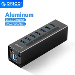 Hubs ORICO Aluminum 4/7/10 Port USB 3.0 HUB High Speed With 12V Power Adapter Support BC1.2 Charging Splitter for Notebook PC