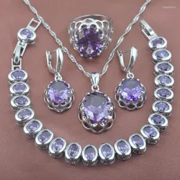 Necklace Earrings Set Natural Purple Crystal Jewelry For Women Wedding Accessories Earring Pendant Rings Bracelet YZ0166