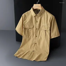 Men's Casual Shirts Summer Shirt Men Short Sleeve Khaki Safari Military Men's Clothing Blouse Moisturewicking Fibers Drop