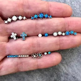 Orecchini a bottone 14 pezzi/set da donna moda gemma perline fiore croce di cristallo set di colori argento gioielli vintage bohémien