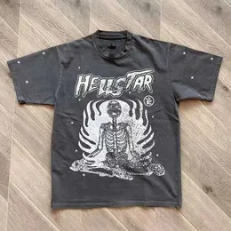Verão Hellstar Designer Curto Masculino Plus Tees Hellstar Camiseta Rapper Lavagem Cinza Pesado Artesanato Unissex Manga Curta Top Alta Moda Retro Feminino T-shirt 62tsp