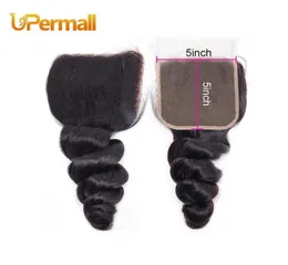 Upermall Virgin Brazilian Transparent Swiss Lace Closure 5x5 Loose Wave Human Hair Middle Three Part 12 14 16 18 20 22 2410792899942338