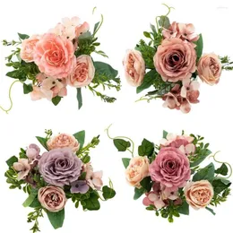 Decorative Flowers Artificial Roses Bouquet Pink Fake Party Home Decor White Bride Wedding Decoration Romantic Proposal